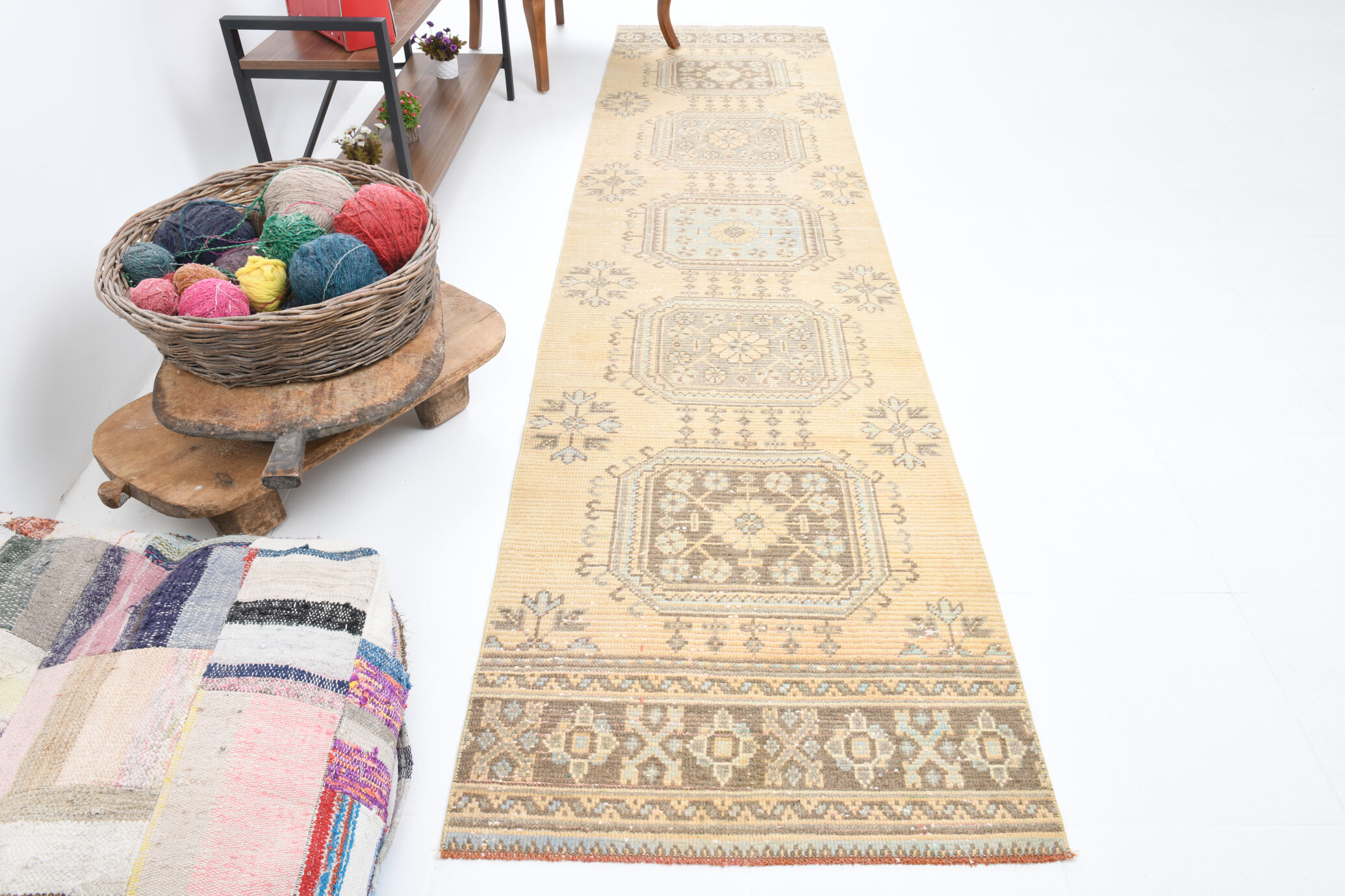 Shabby chic oushak runner rug 333x82cm