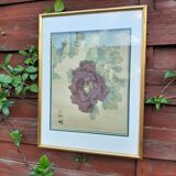 Chinese print purple flower under golden frame