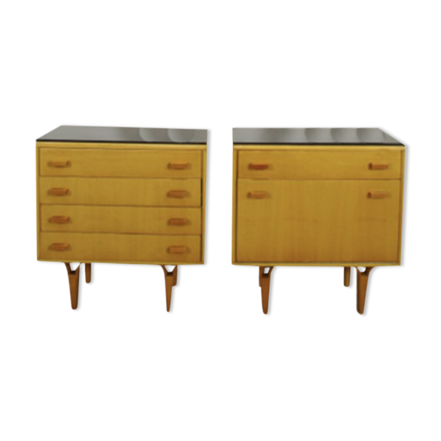 Set of vintage wooden design bedside tables