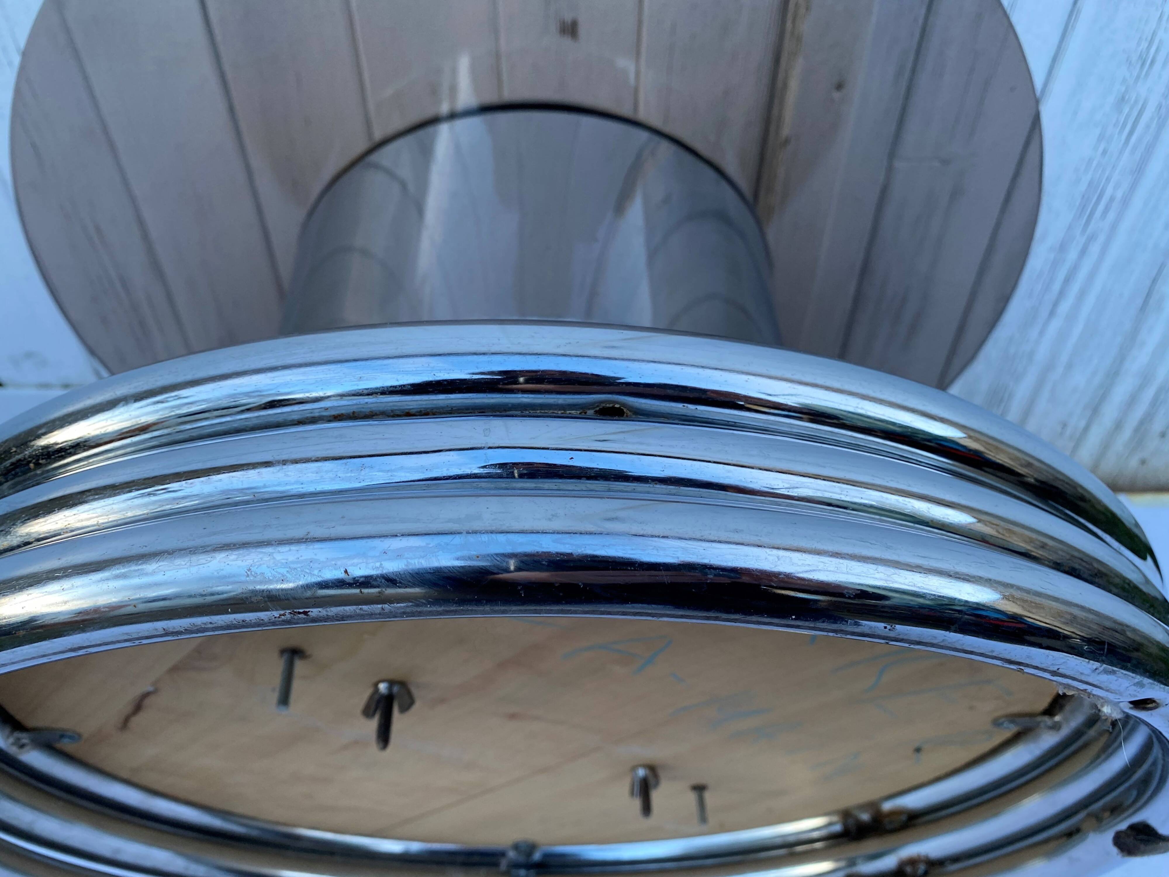 Round coffee table in smoked glass, chromed metal and wood, 1960s