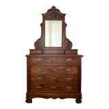 Louis-Philippe walnut commode with marble top and pediment mirror –