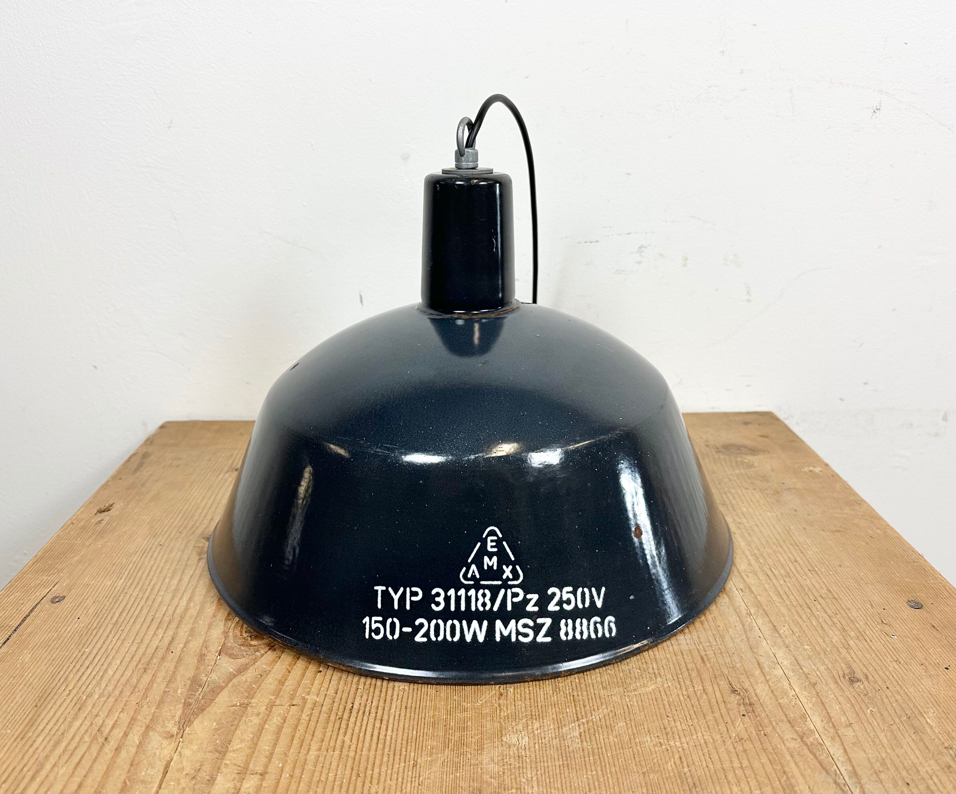 Industrial dark blue enamel pendant lamp from emax, 1960s