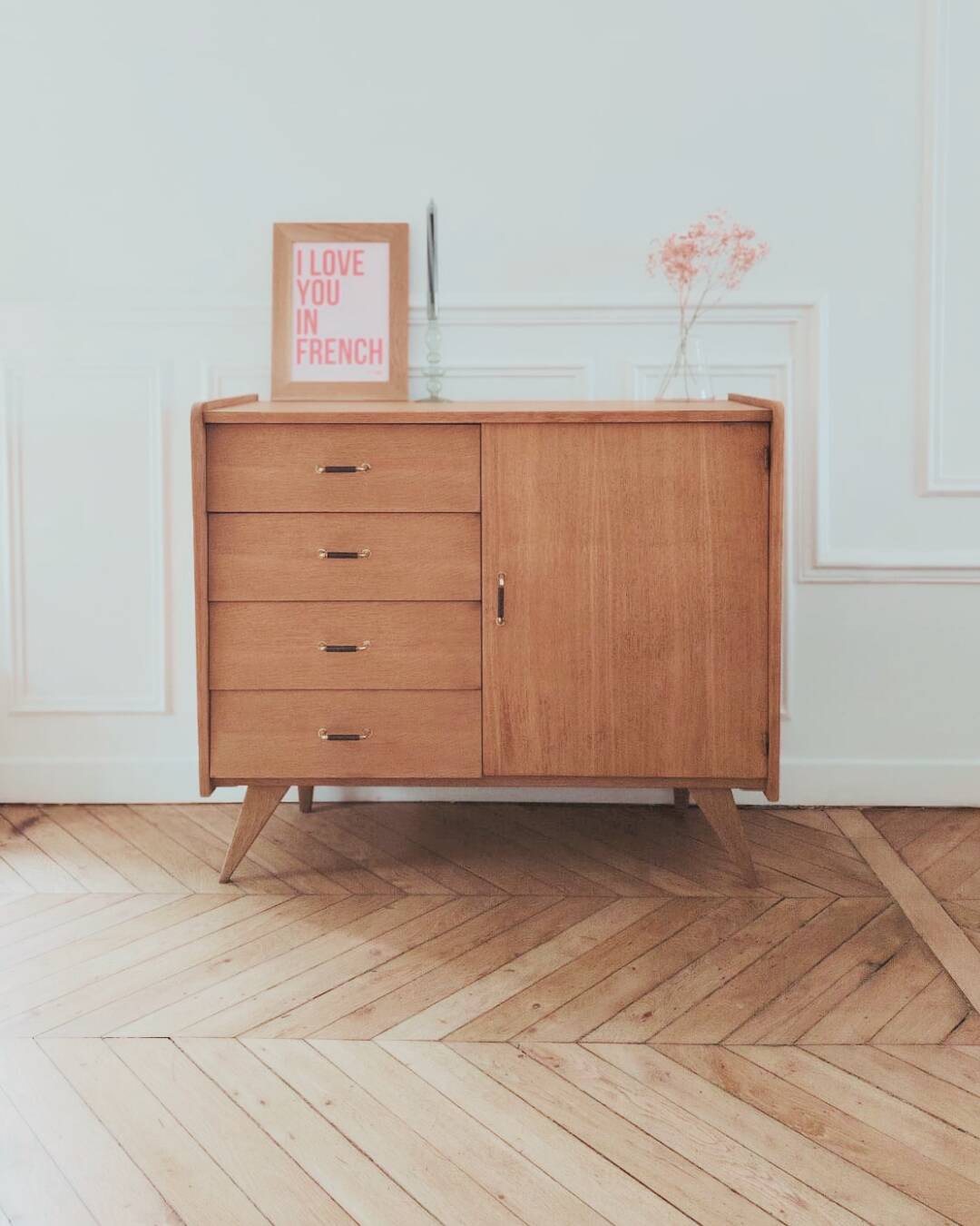 Small renovated vintage sideboard, Scandinavian style, 1950s-60s.