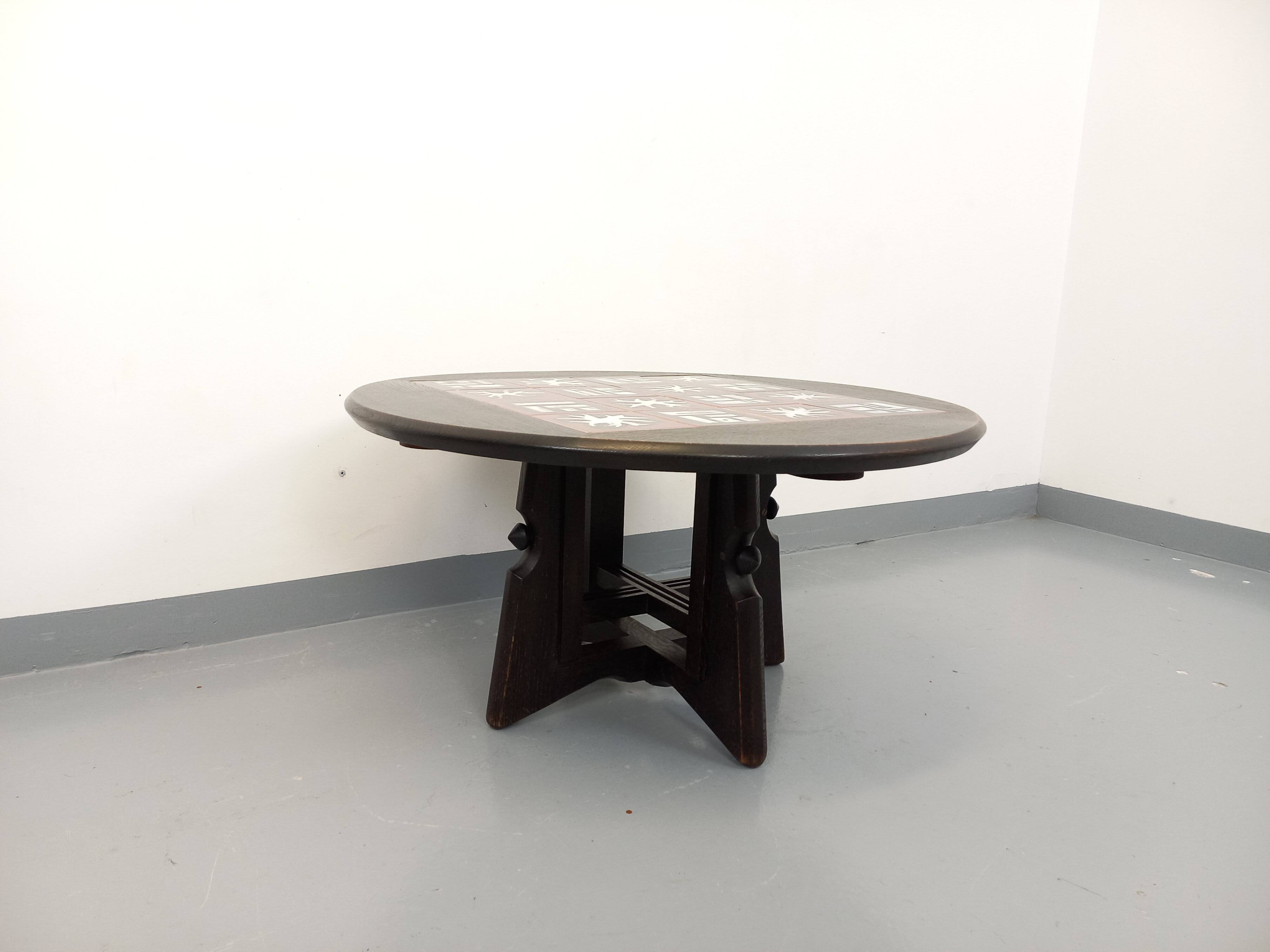 Table basse ronde modulable Guillerme et Chambron en chêne massif céramique
