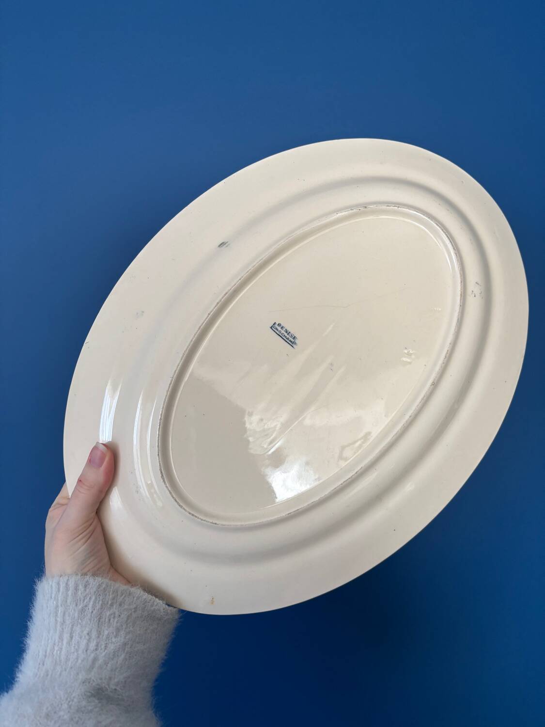 Set of 2 oval dishes, Longchamp ironstone, Denise model, blue flower.