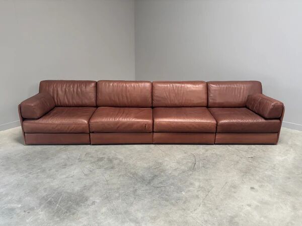 Brown leather modular sofa by De Sede; DS76, 1970s (straight or angle)