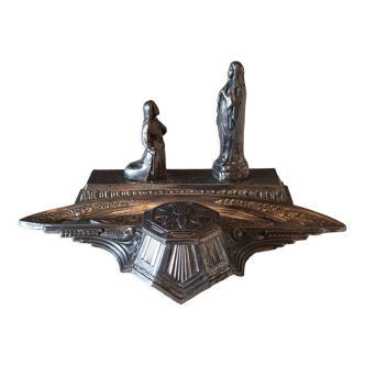 Art Deco inkwell in pewter decorated with the Apparition