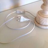 Alabaster lamp and ecru fabric lampshade / vintage 50s-60s