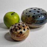Set of two enamelled stoneware flower vases from "Vezelay" signed