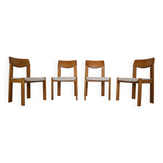 Scandinavian Modern Set of 4 Sculpture Oak Dinning Room Chairs, 1960 Denmark