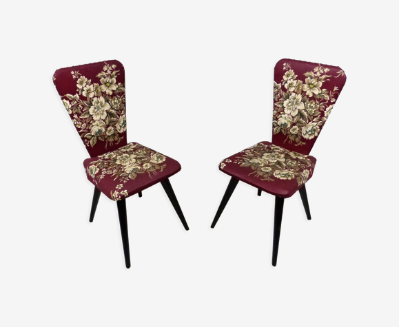 Set de 2 chaises d’appoint fleuries des années 1950