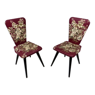 Set de 2 chaises d’appoint fleuries des années 1950