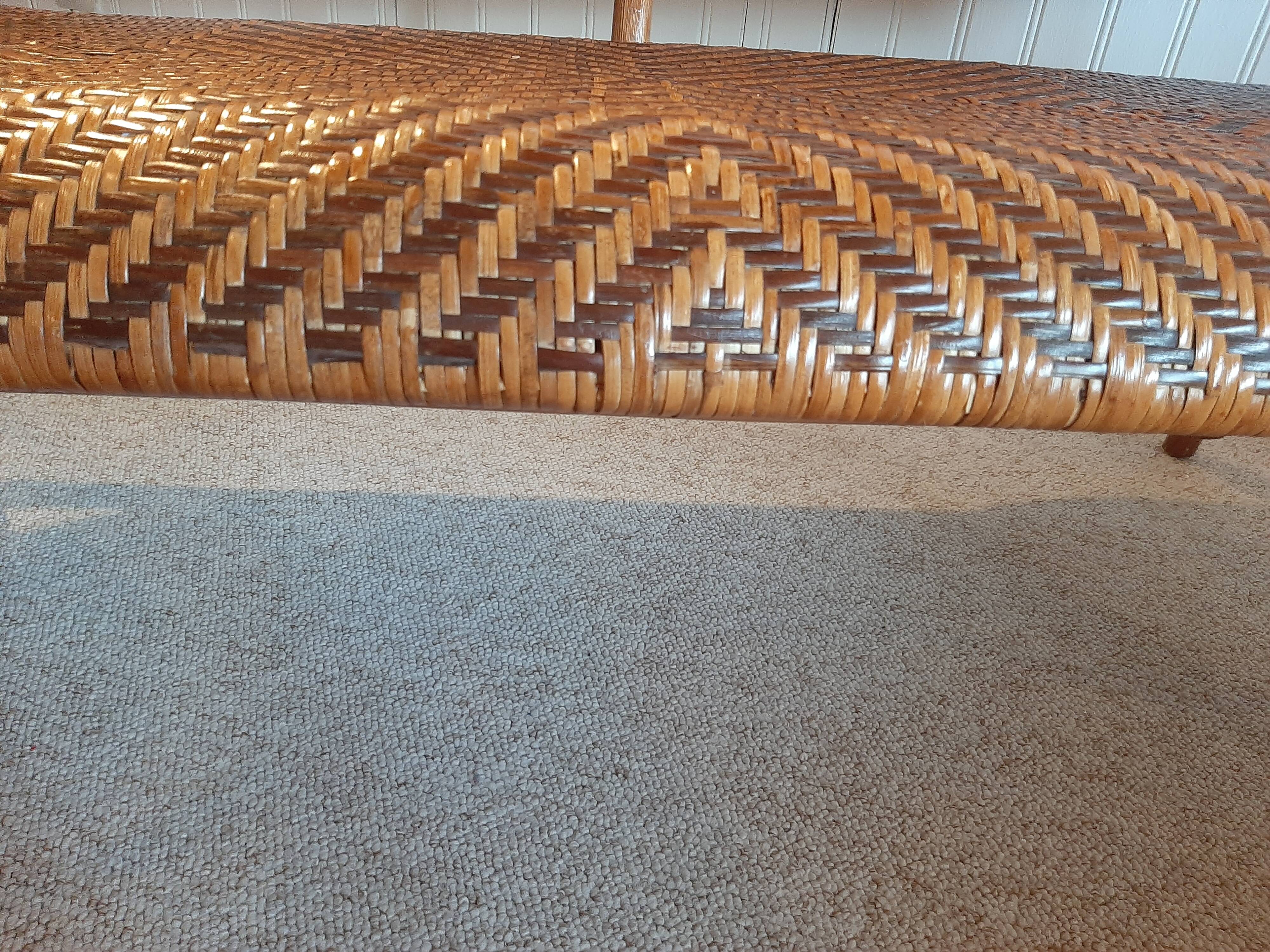 Vintage -Braided rattan sofa - chevron pattern