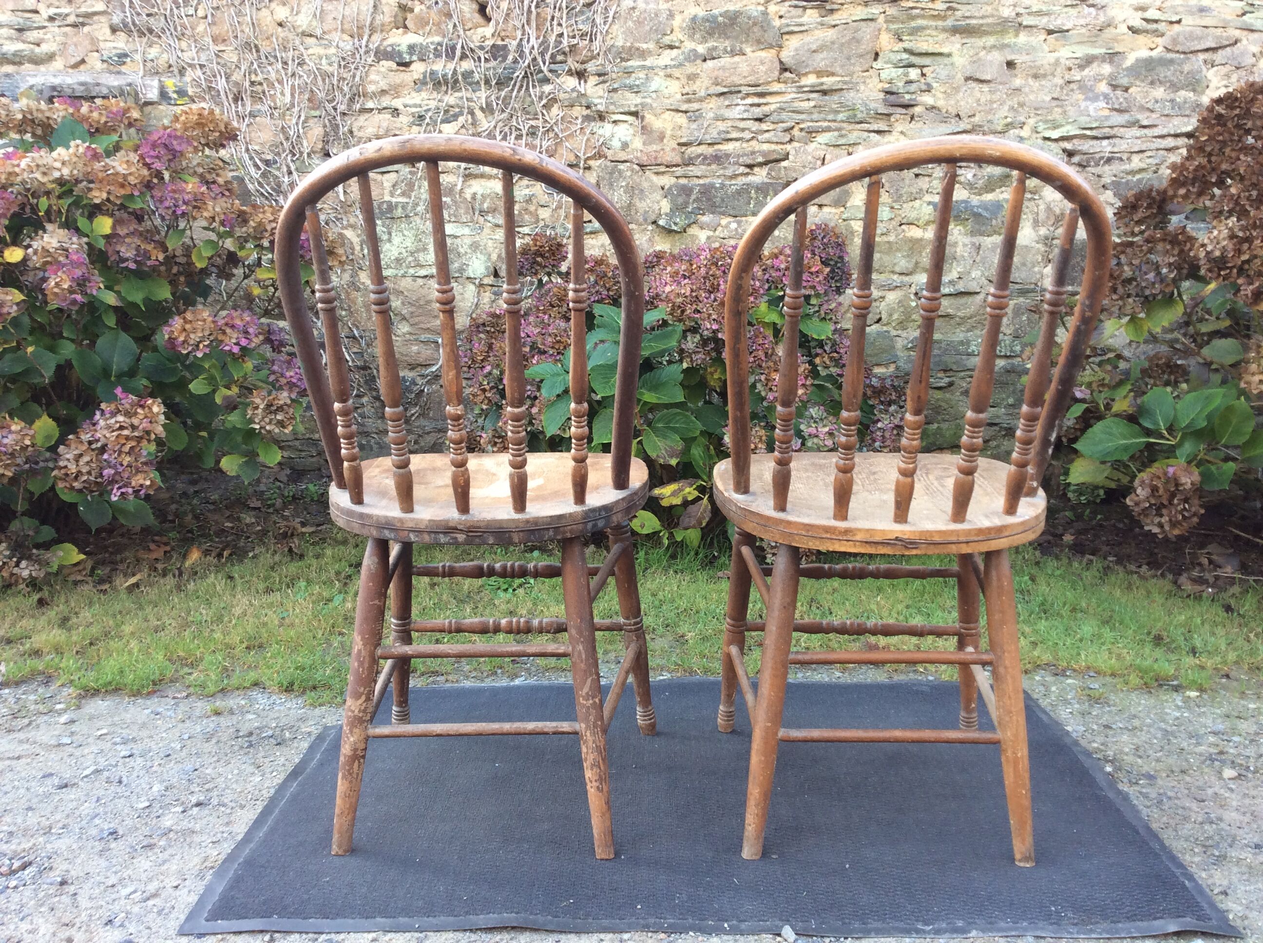 2 vintage bistro chairs called gondolas in solid oak.