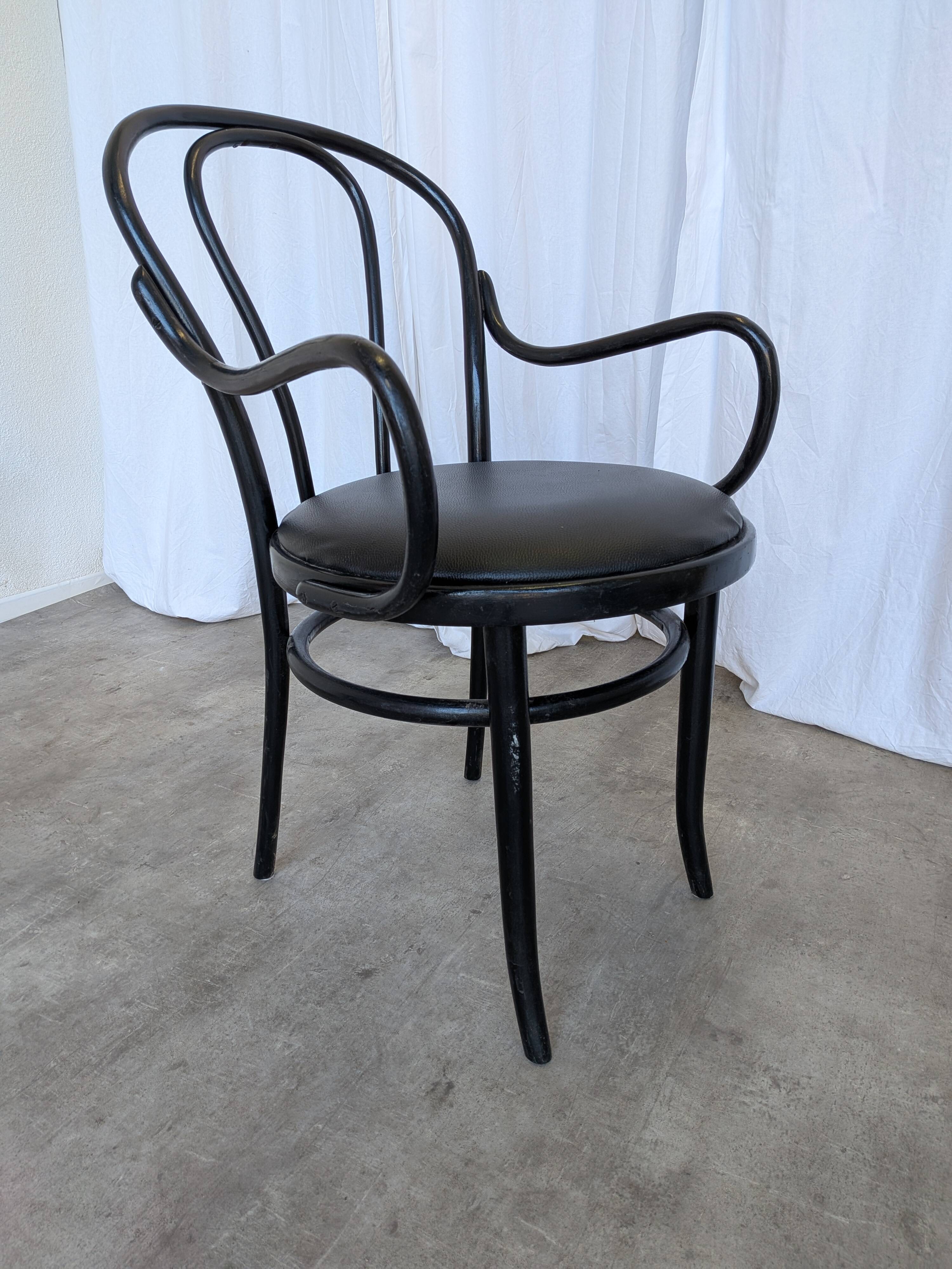 Vintage Thonet Style Dining Chair: Black Bentwood Cane Seat