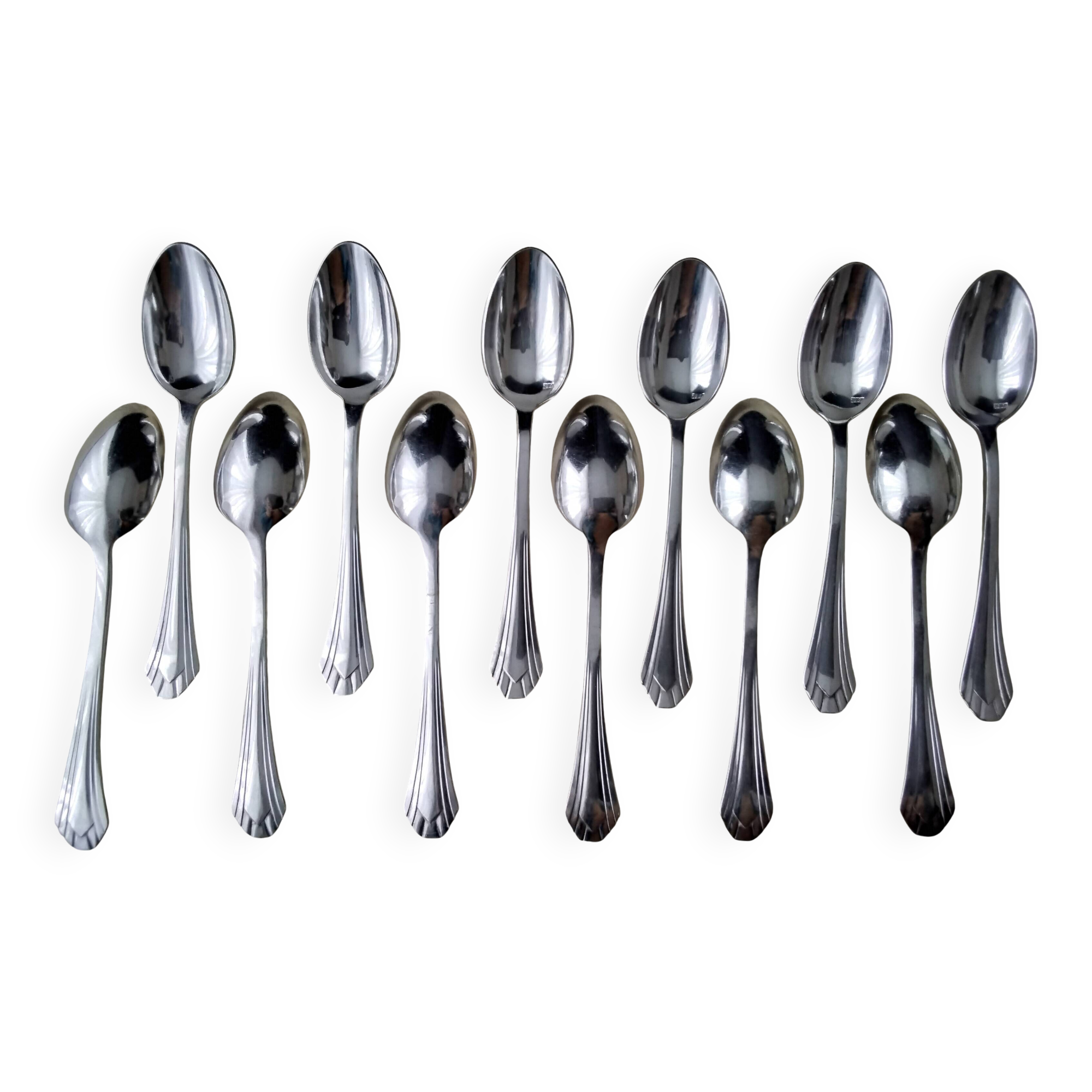Set of 12 Art Deco Style Silver Metal Coffee Spoons