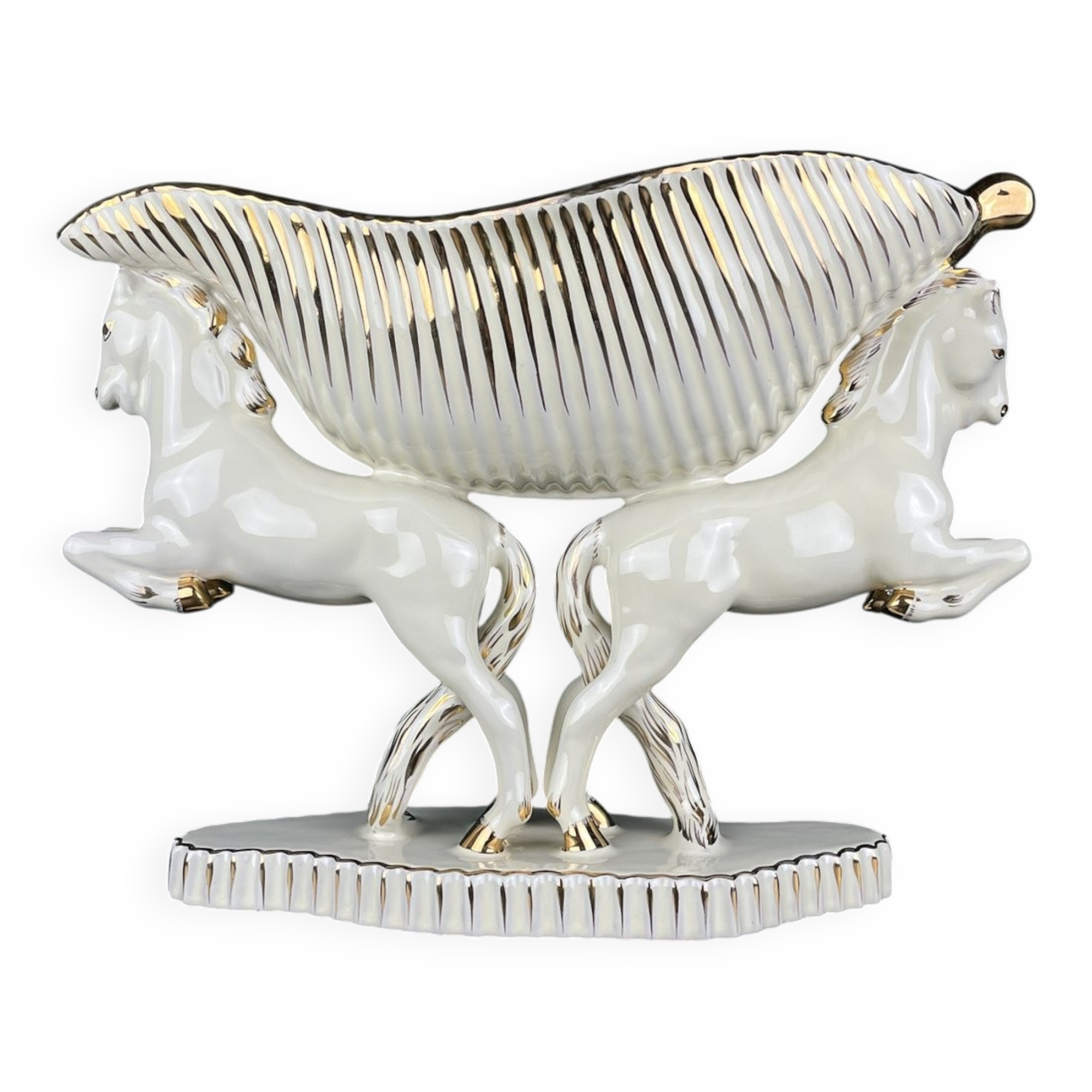 Antique ceramic vase with horses by Egisto Fantechi Maioliche Ceramic, Sesto Fiorentino, Italy, 1940s.