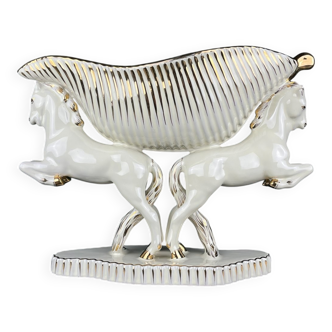 Antique ceramic vase with horses by Egisto Fantechi Maioliche Ceramic, Sesto Fiorentino, Italy, 1940s.