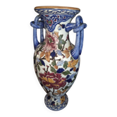 Large vase with knotted handles in Gien earthenware - Peony decoration