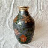 Vintage brass vase with cloisonné enamel floral decoration