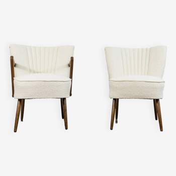 Paire de chaises en boucle crème blanche, années 1950