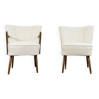 Paire de chaises en boucle crème blanche, années 1950
