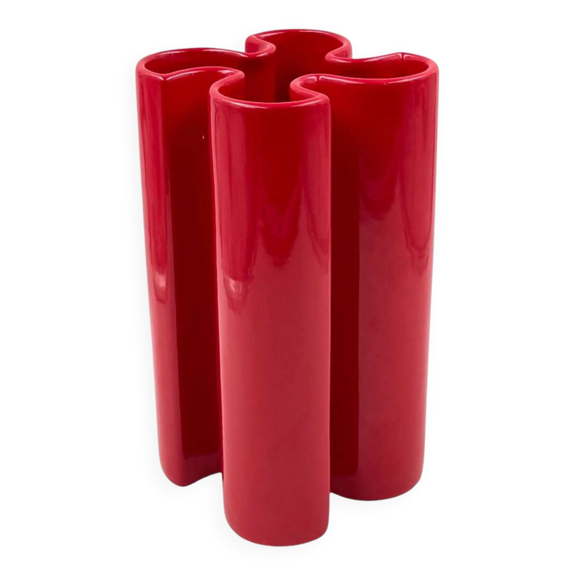 Franco Bettonica, Space age rare red ceramic vase, Gabbianelli Italy ca. 19