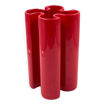 Franco Bettonica, Space age rare red ceramic vase, Gabbianelli Italy ca. 19