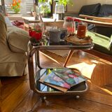 Coffee table chrome metal and smoked glass