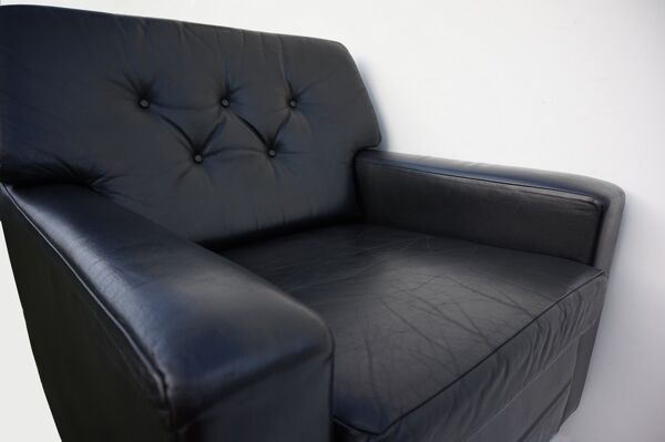 fauteuil club En cuir Noir Vintage Par Profilia