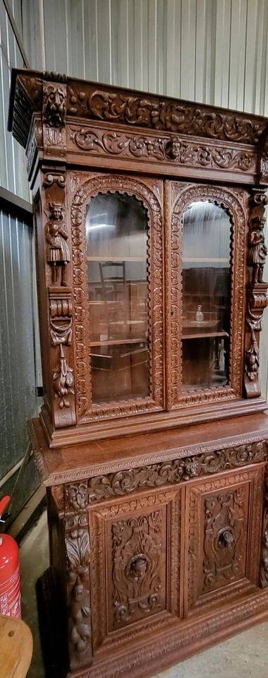 19th century carved solid wood hunting lodge sideboard