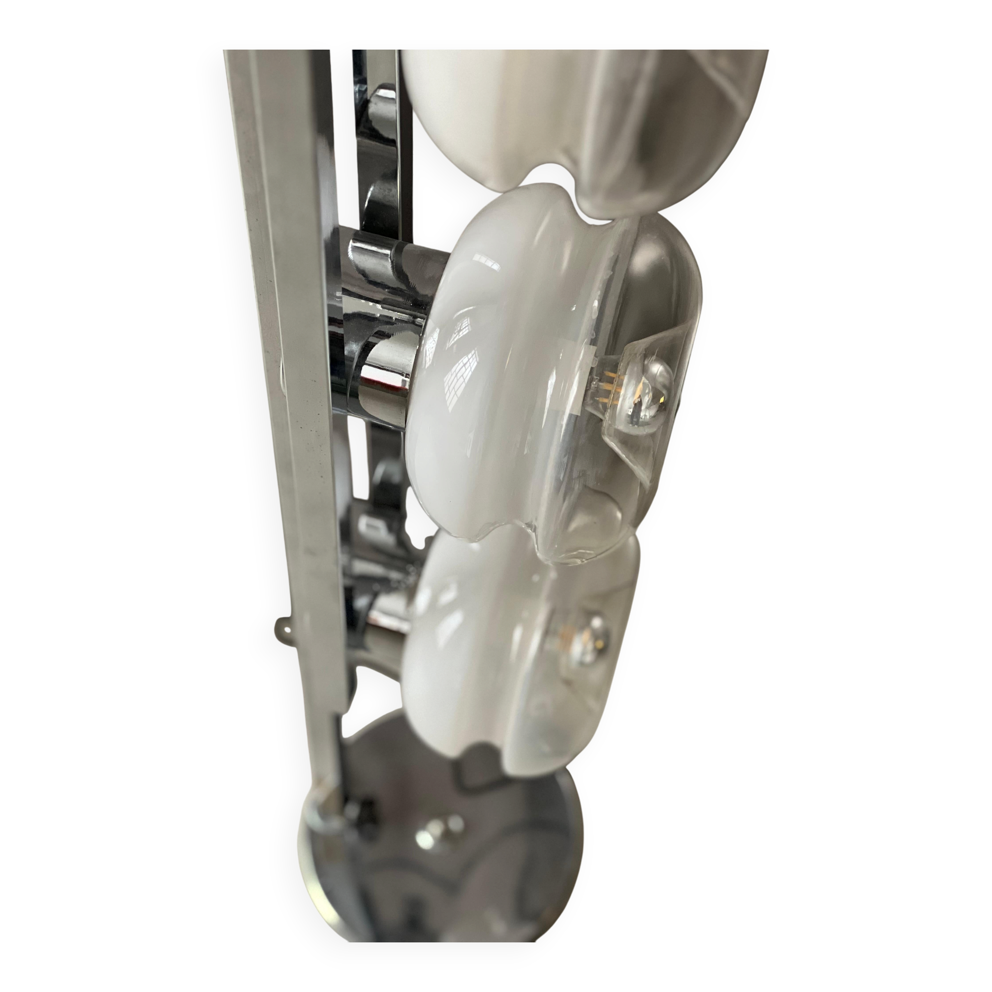 Vintage Italian Floor Lamp in Chromed Metal and Glass with Three Faded Shades