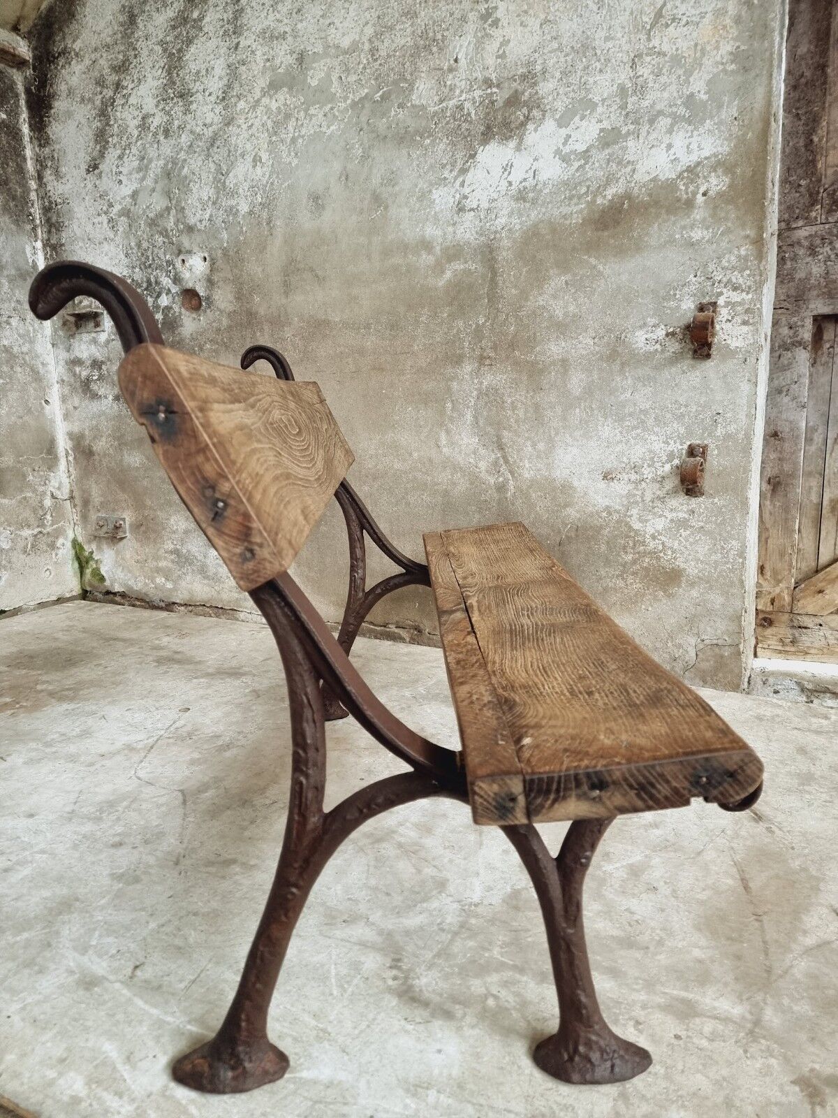 Antique garden bench park bench cast iron with oak