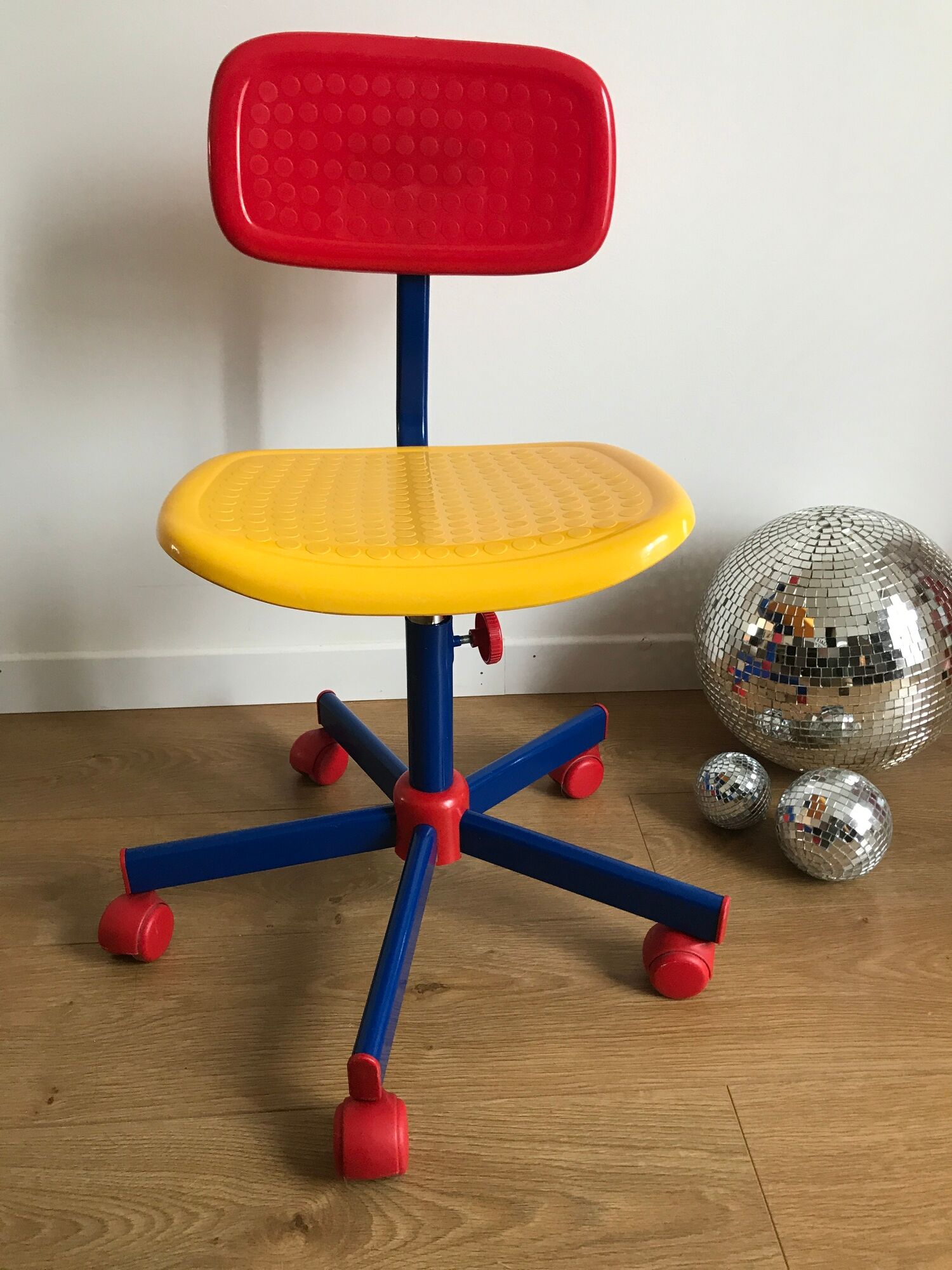 Wheeled office chair for children by ikea, "memphis style", 90s