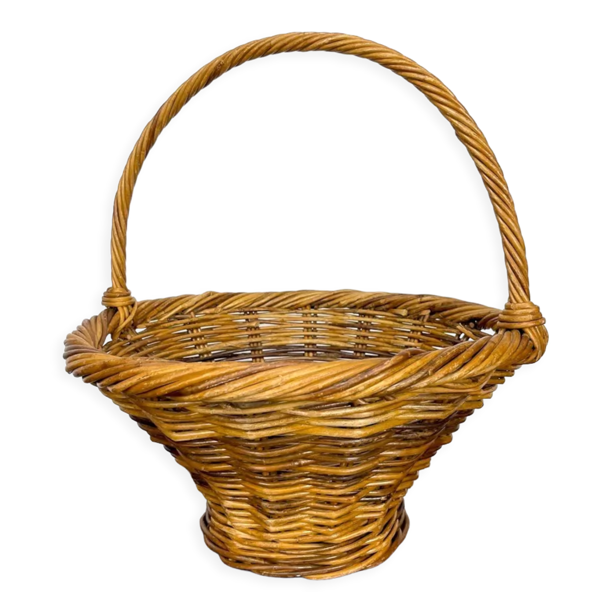Woven wicker conical mushroom basket