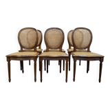 Set of 6 Louis XVI medallion chairs with caning.