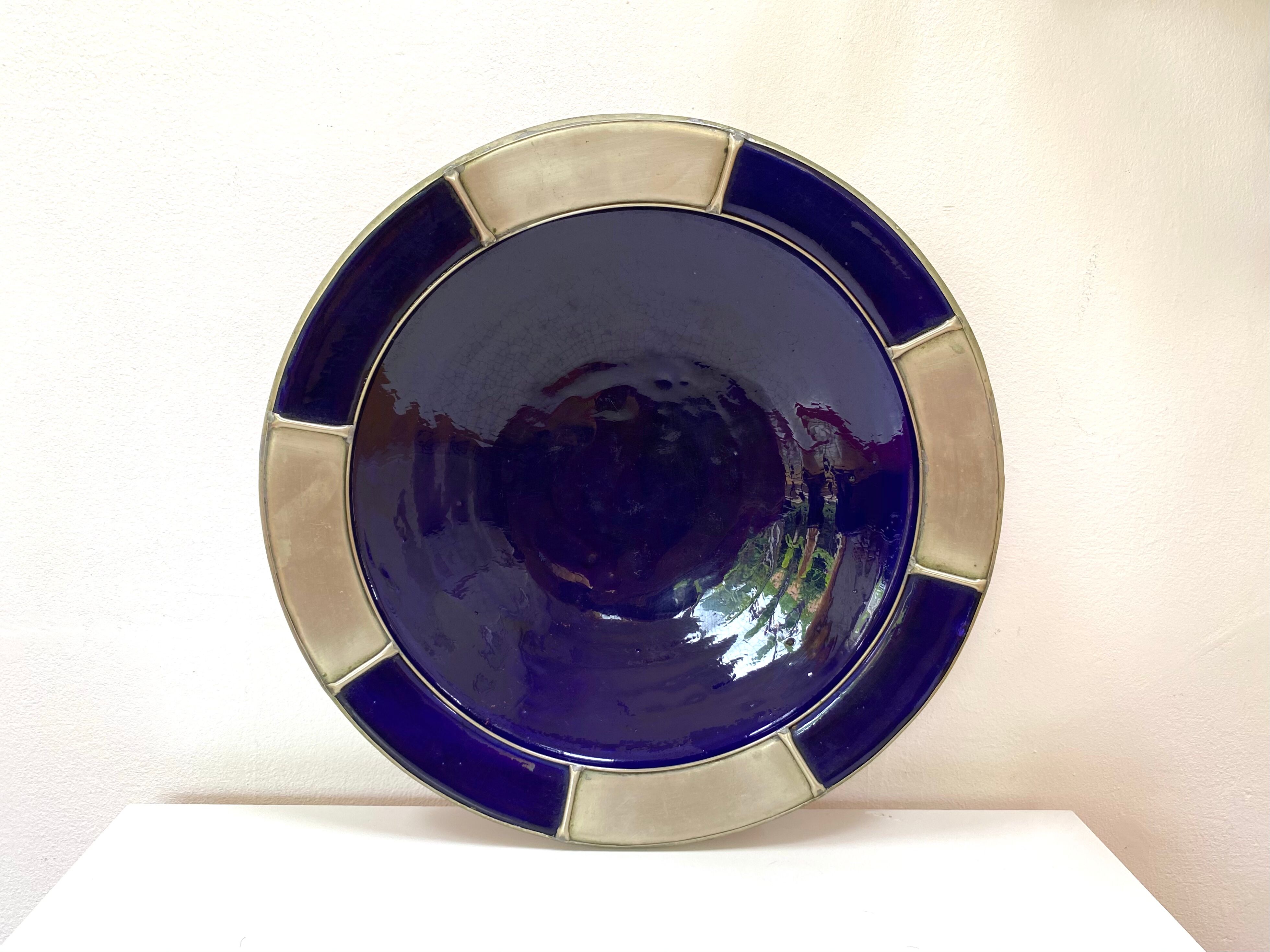 Large hollow plate in blue ceramic from Morocco