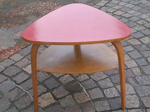 Table de salon tripode double plateaux Hugues Steiner Bow Wood