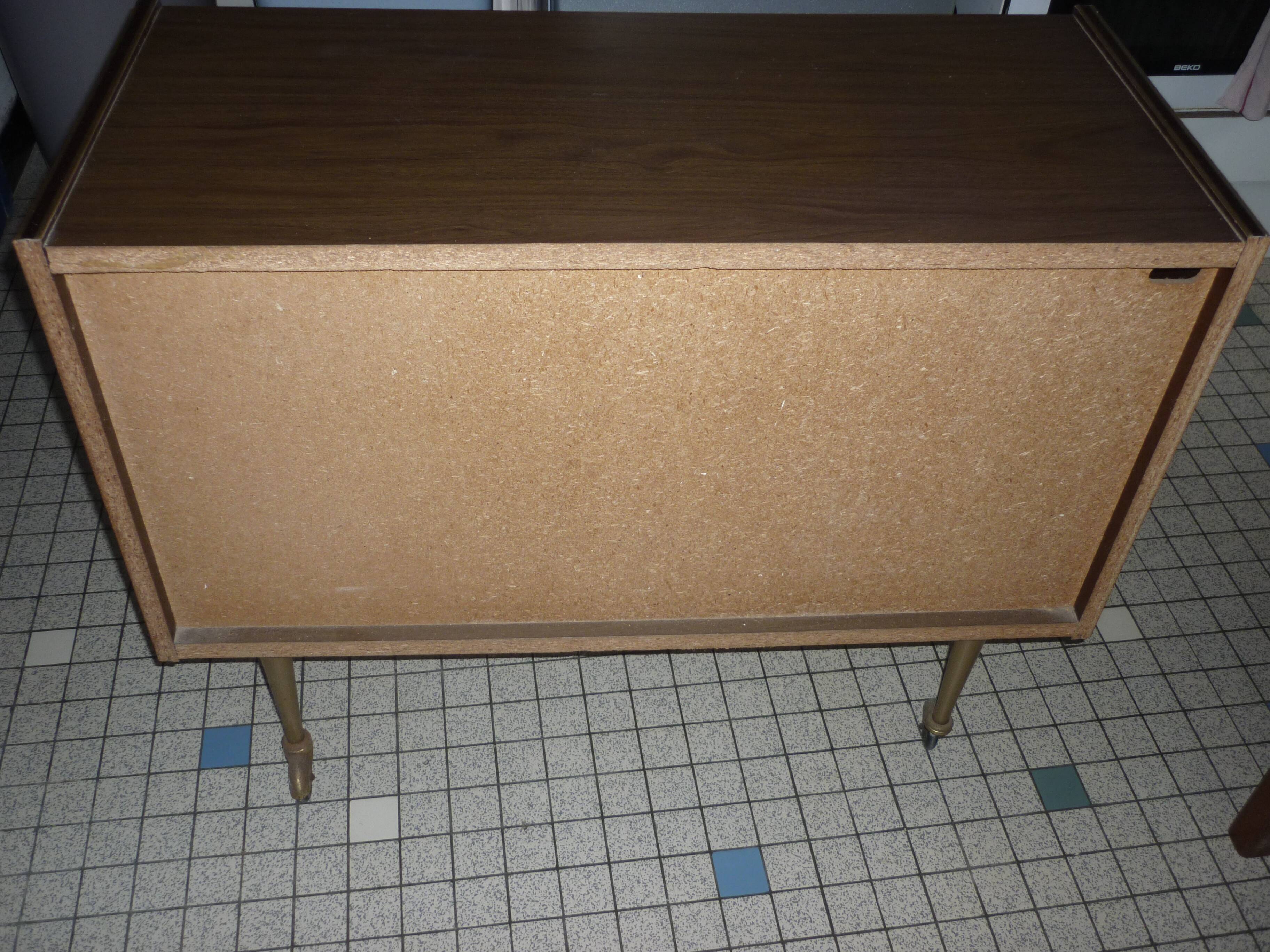 Furniture bar tv roulettes wood tackle 1970s