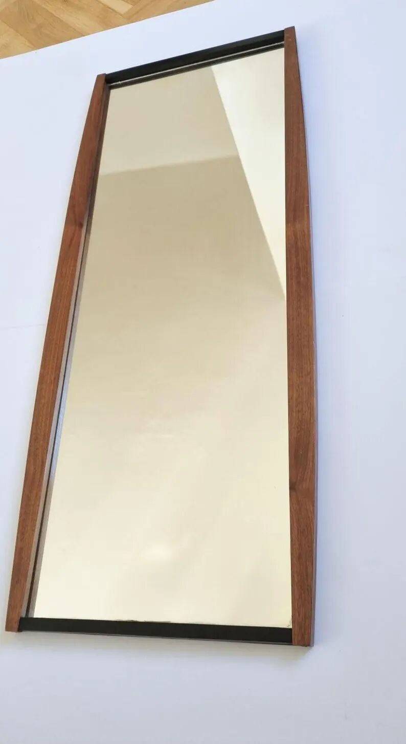 Midcentury Long Teak Wall Mirror, Denmark, 1960s