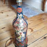 Multicolored painted wooden lamp with floral and animal decoration