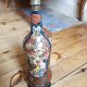 Multicolored painted wooden lamp with floral and animal decoration