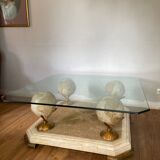 Design coffee table 70-80s in glass and alabaster