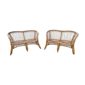 Pair of bamboo sofas