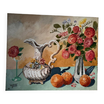 "Vase and Flowers" oil on canvas signed William Joël 1982