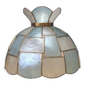Blue mother-of-pearl and brass pendant light