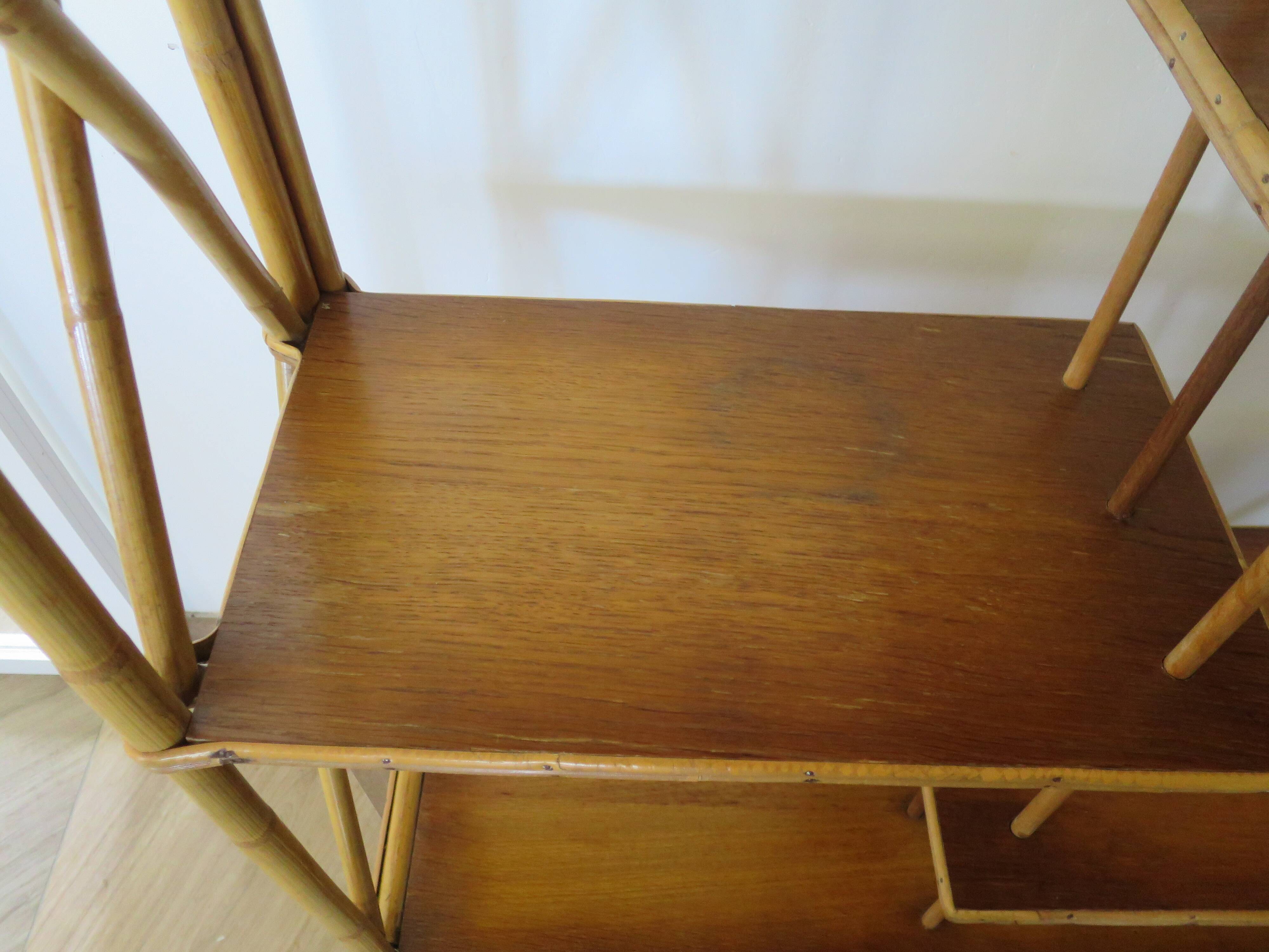 vintage -étagère-bibliotheque-bibus-asymétrique-bambou-bois-rotin-années 60