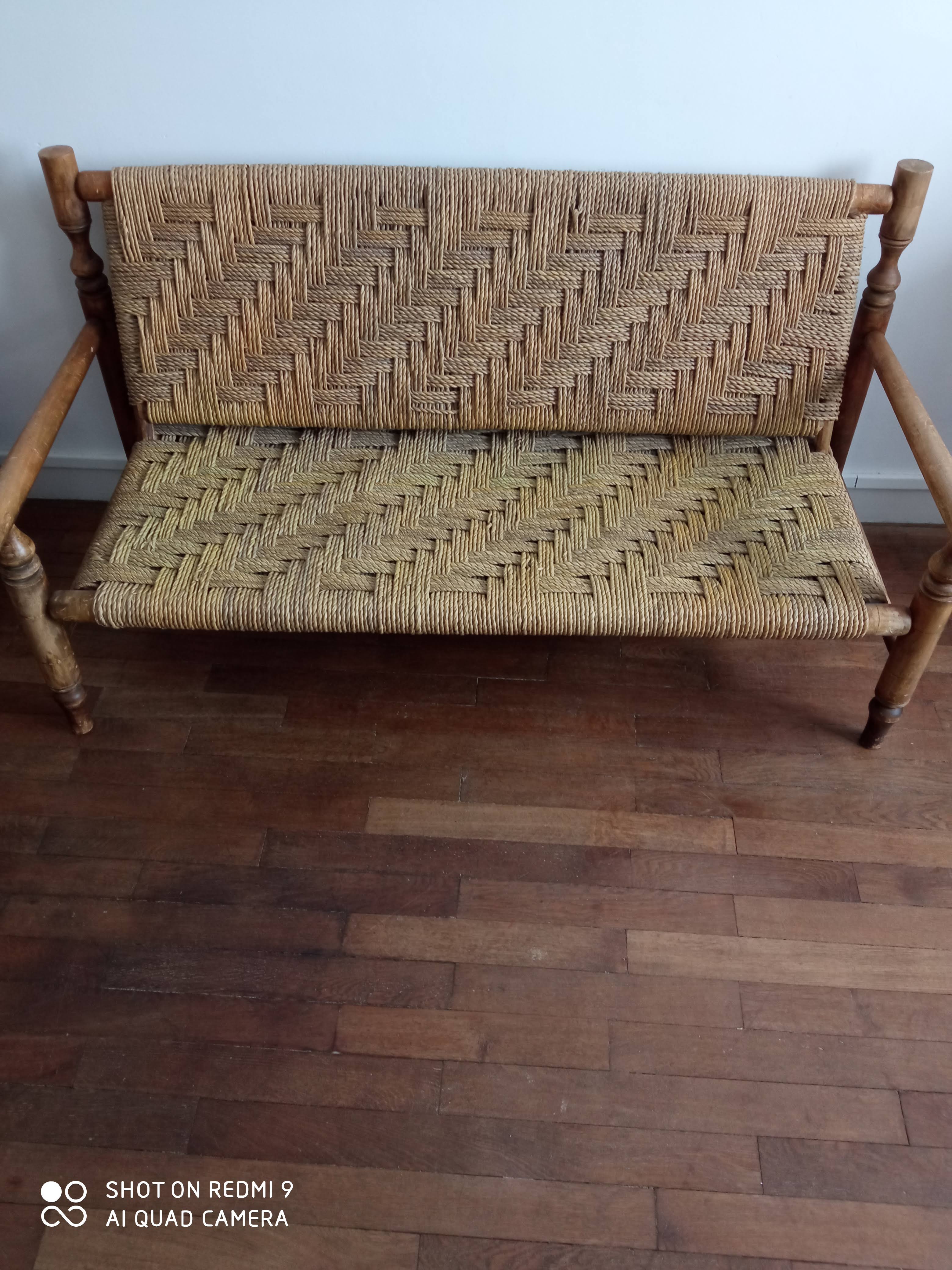 Wooden bench and rope around 1950
