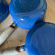 Series of cast iron pans Le Creuset bleues