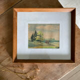 Framed watercolor landscape signed 1949